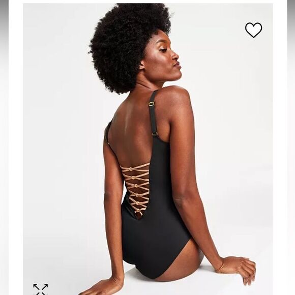 Women's Bleu Core-Lace-Down Mio One-Piece Swimsuit Black/Gold Size 6 - Picture 3 of 14